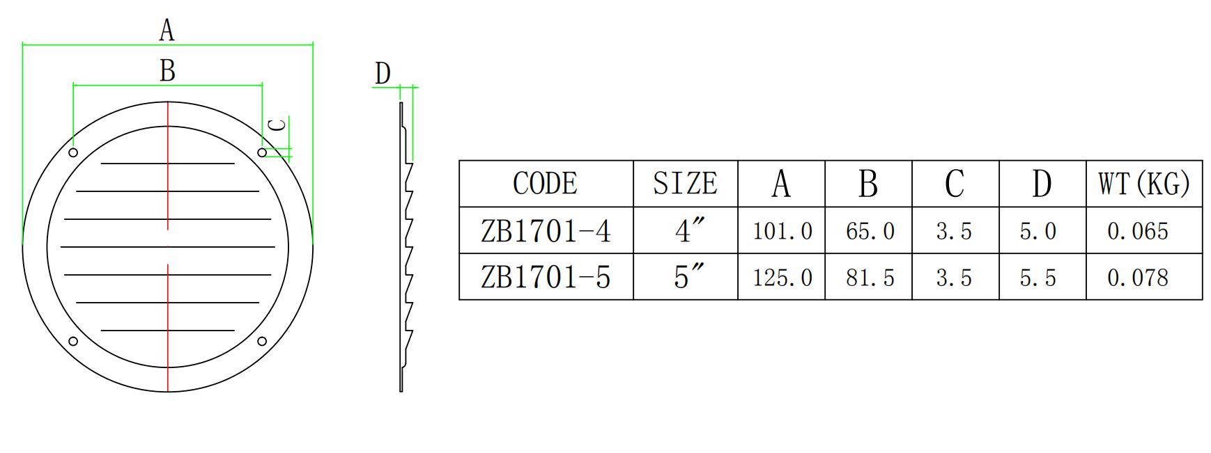 ZB1701 원형 만화 그림-尺寸简图