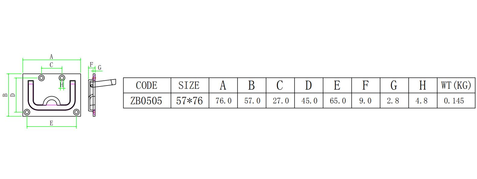 ZB0505 ​​505지板扣-尺寸图