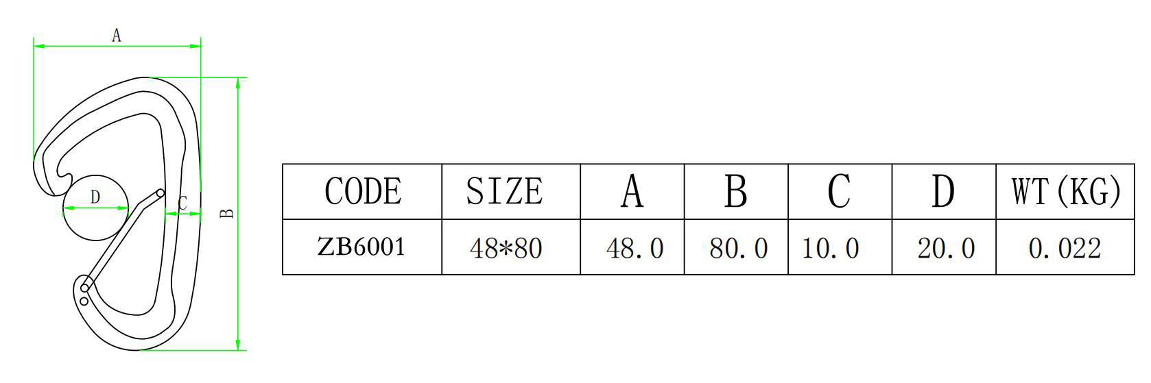 12KN 인장 알루미늄 캠핑 카라비너