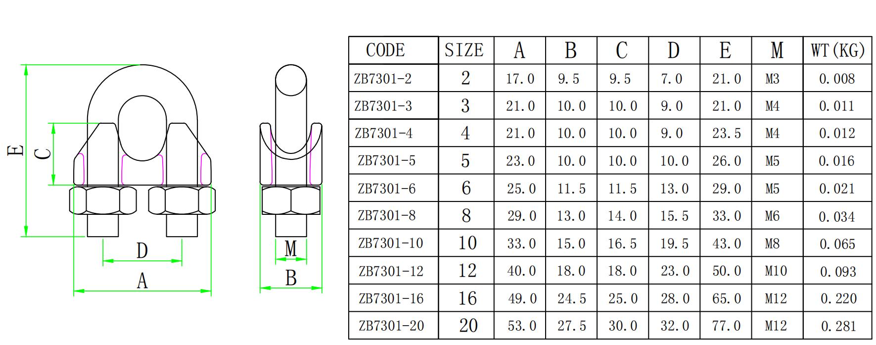 ZB7301 DIN741卡头-尺寸图