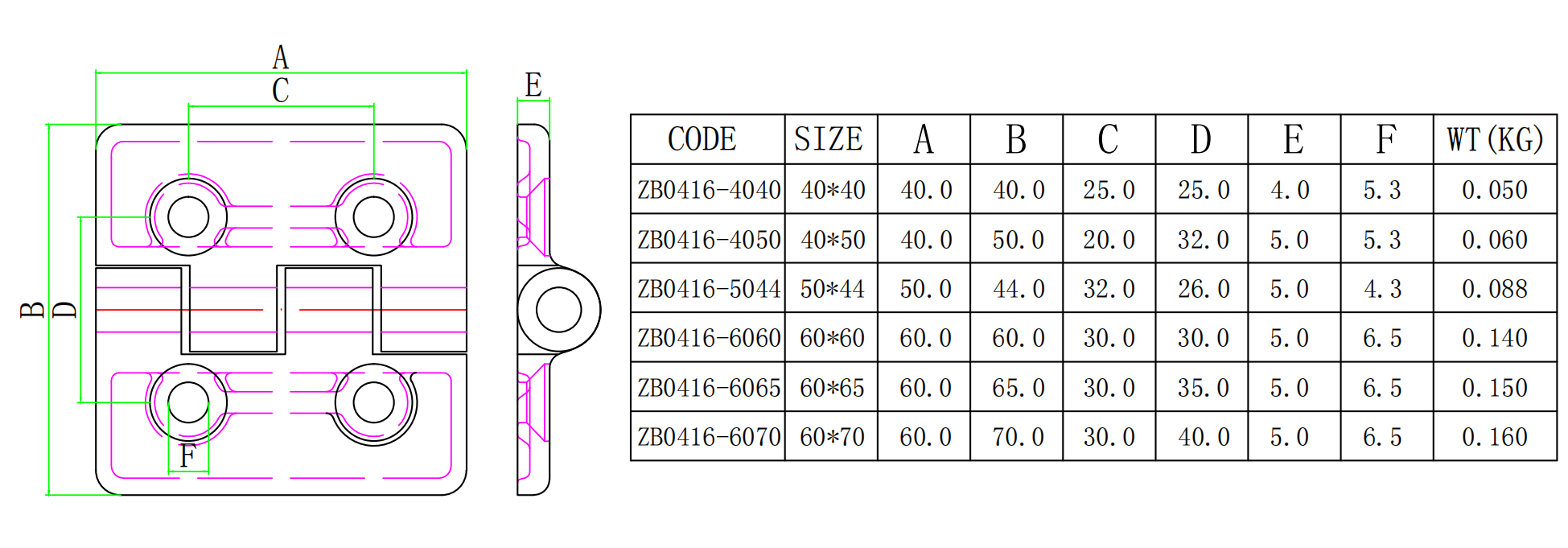 ZB0416钢垫圆 4孔합조-尺寸简图
