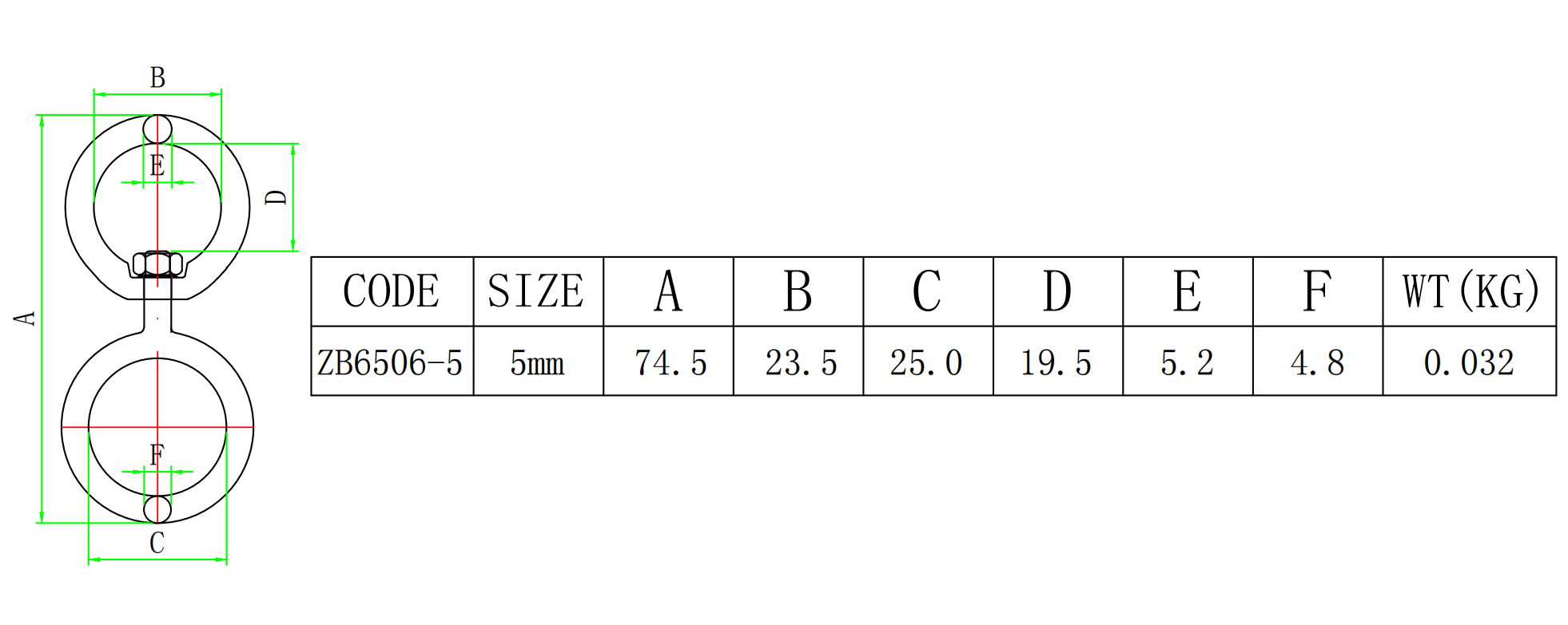 ZB6506 渔具转环-尺寸简图