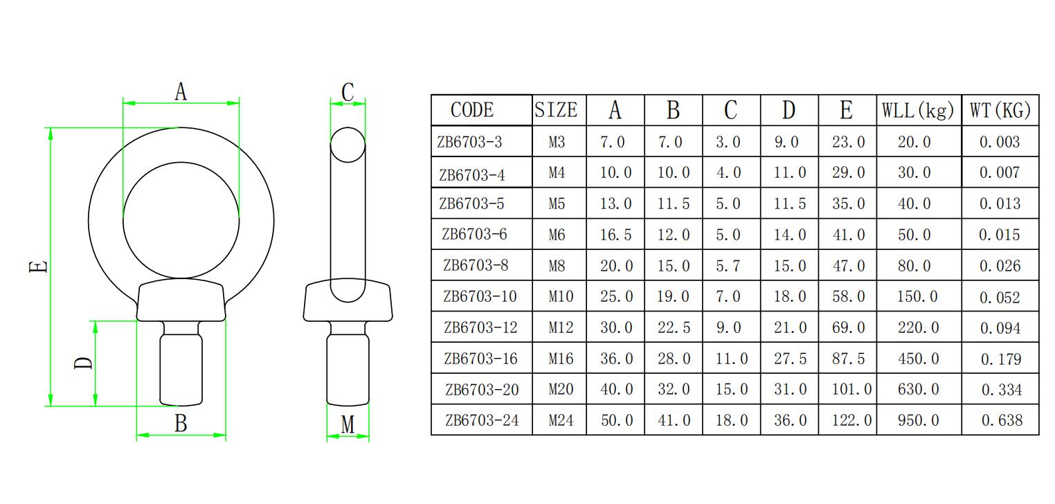 ZB6703 JIS1168吊环螺丝-尺寸图