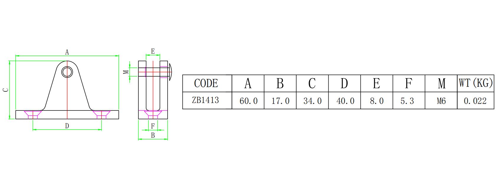 ZB1413 塑料정산형座-尺寸简图