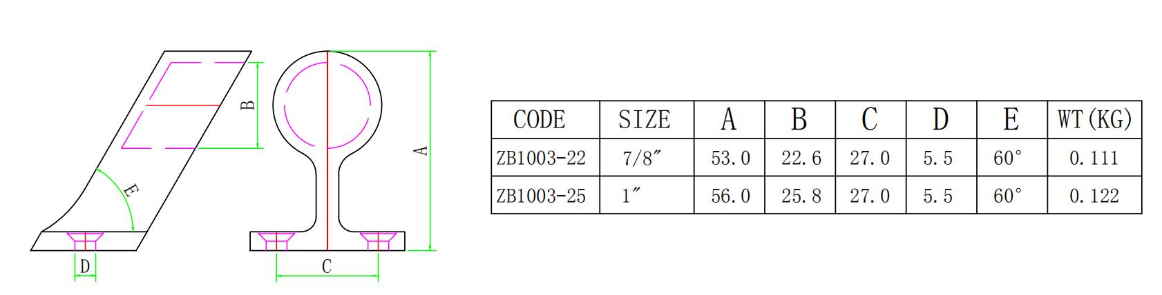 60도 316 스테인레스 스틸 해양 레일 피팅