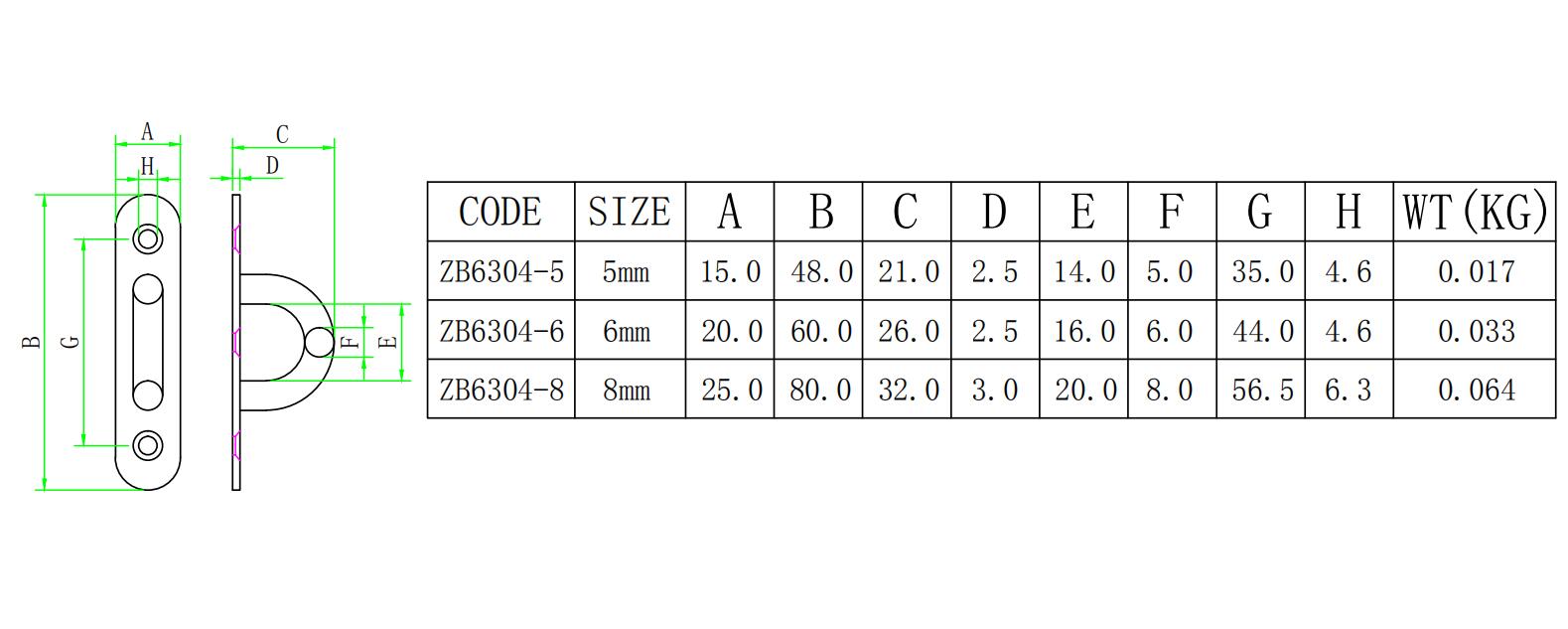 ZB6304椭圆shape门扣-尺寸图